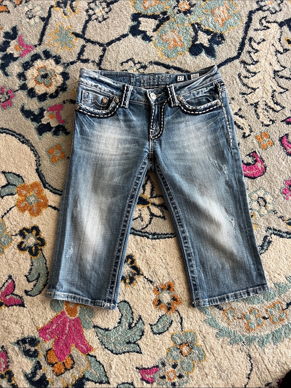 Miss Me Light Blue Distressed Denim Bermuda Shorts